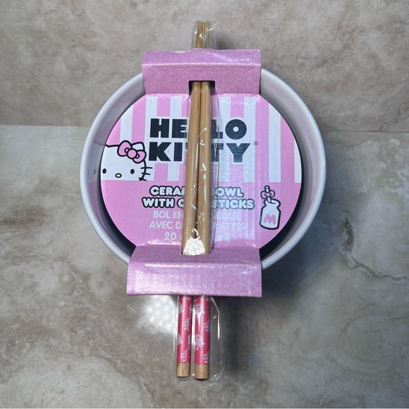 Hello Kitty Ceramic Bowl w/ Chopsticks - Picture 1 of 6